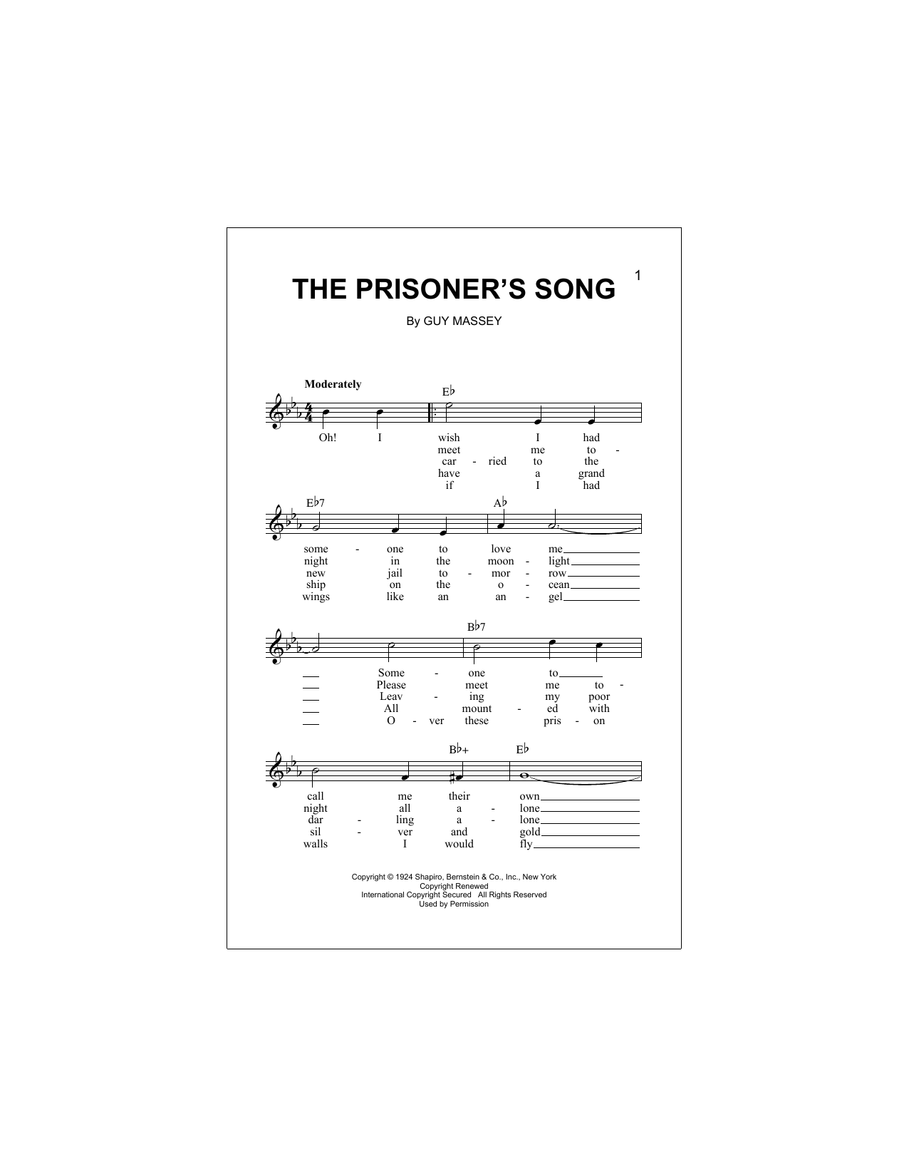 Download Guy Massey The Prisoner's Song Sheet Music