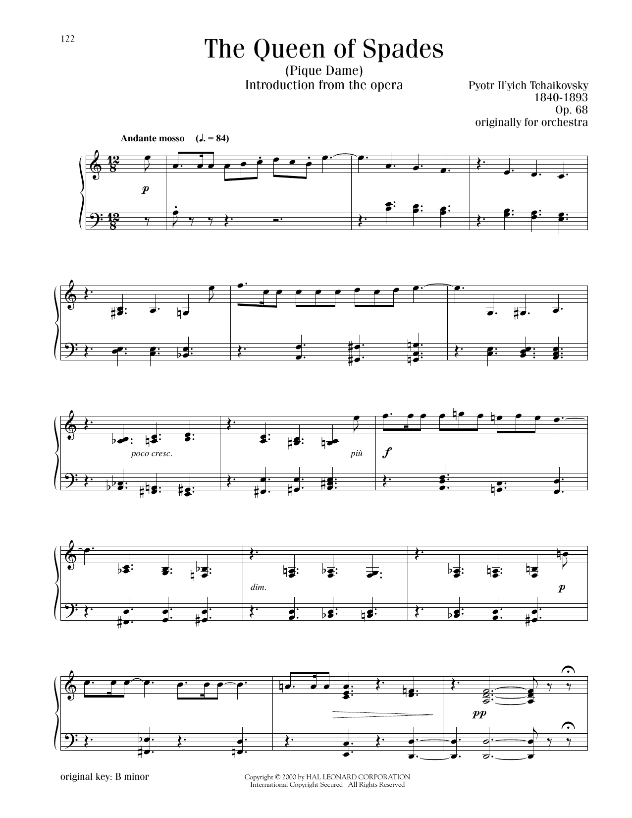 Pyotr Il'yich Tchaikovsky The Queen Of Spades sheet music notes printable PDF score