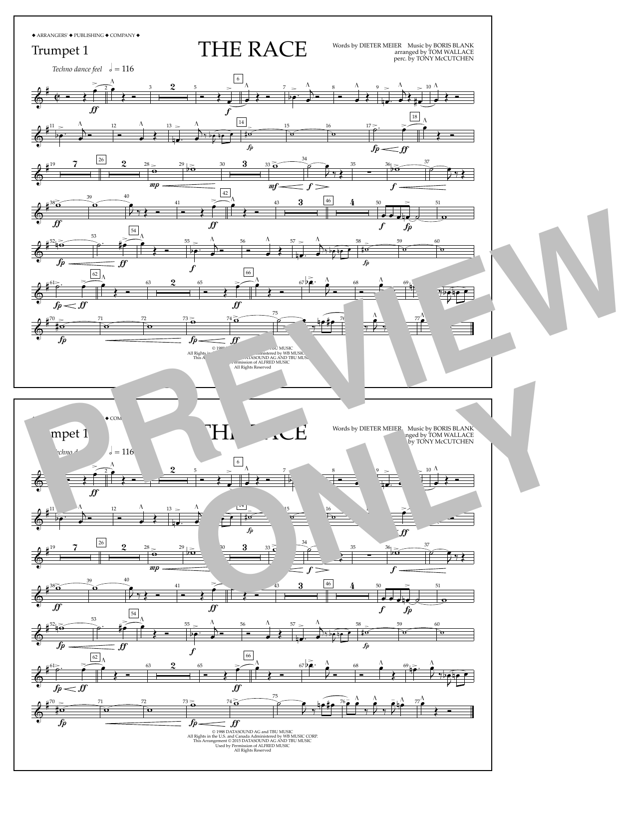 Download Tom Wallace The Race - Trumpet 1 Sheet Music