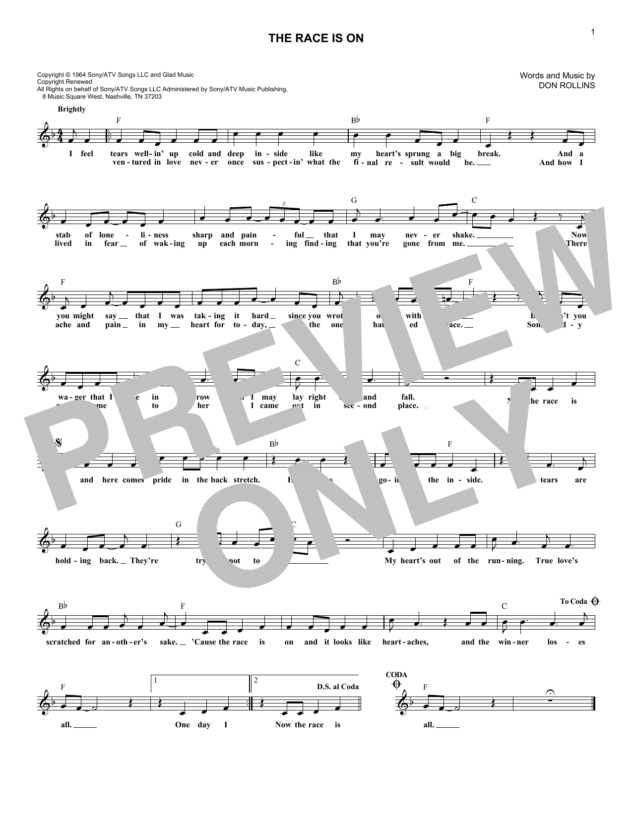 Download George Jones The Race Is On Sheet Music
