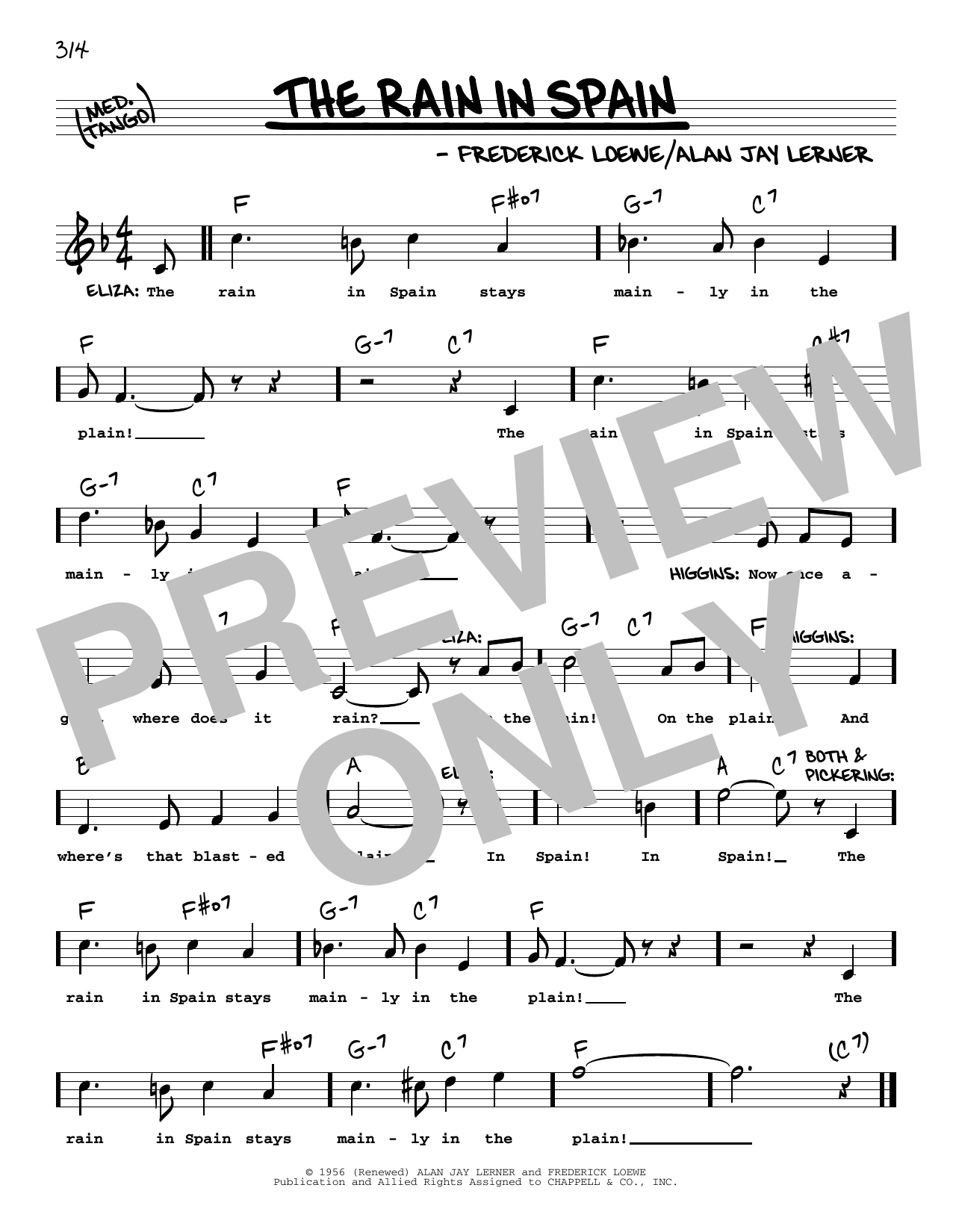 Download Lerner & Loewe The Rain In Spain (from My Fair Lady) ( Sheet Music