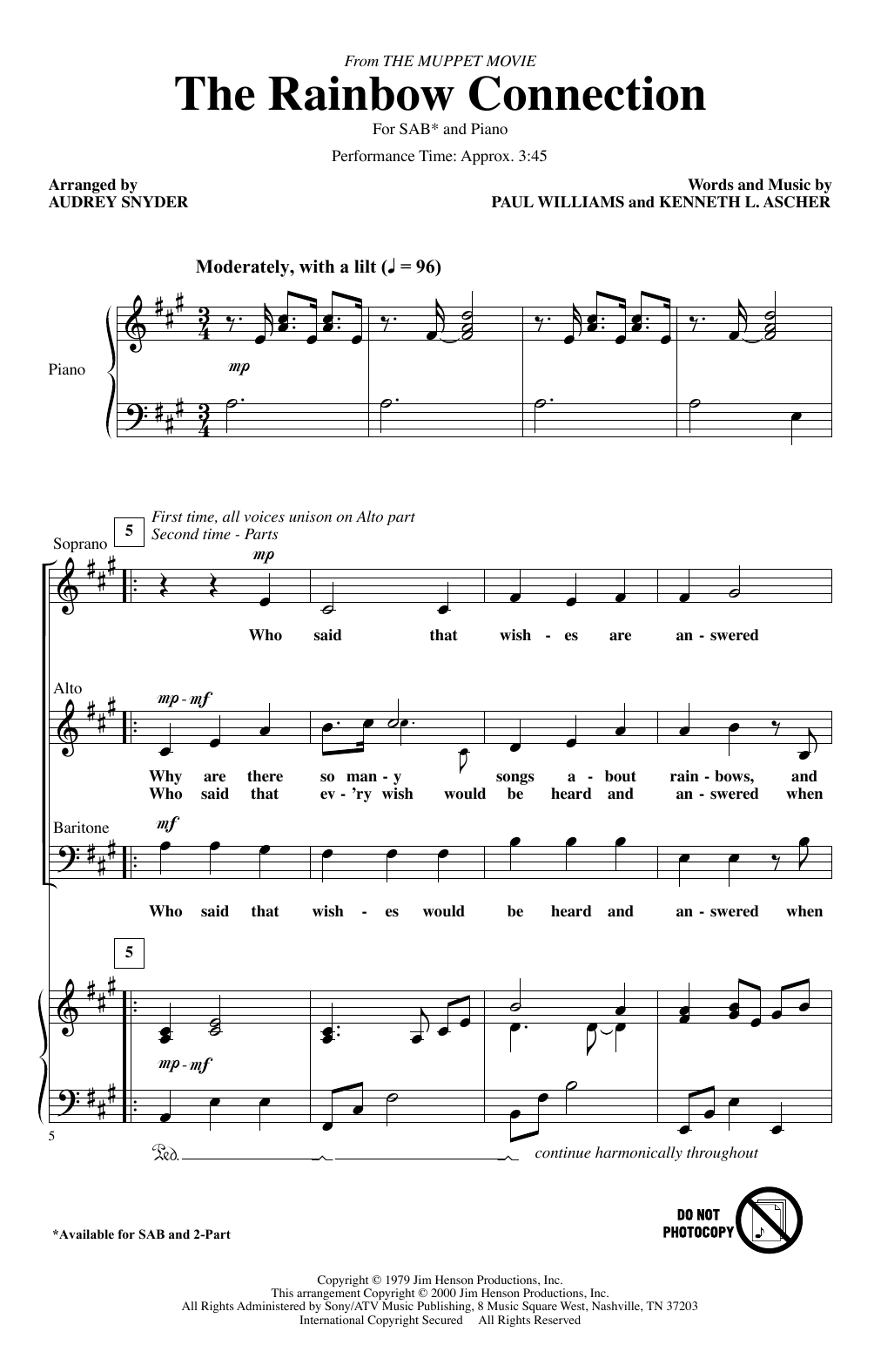 Download Paul Williams The Rainbow Connection (arr. Audrey Sny Sheet Music