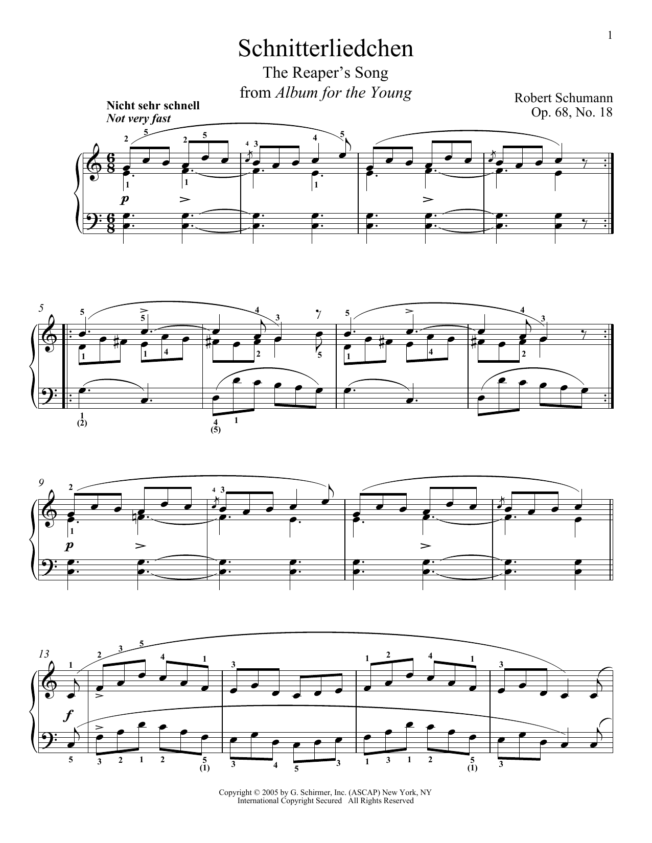 Download Robert Schumann The Reaper's Song, Op. 68, No. 18 (Schn Sheet Music