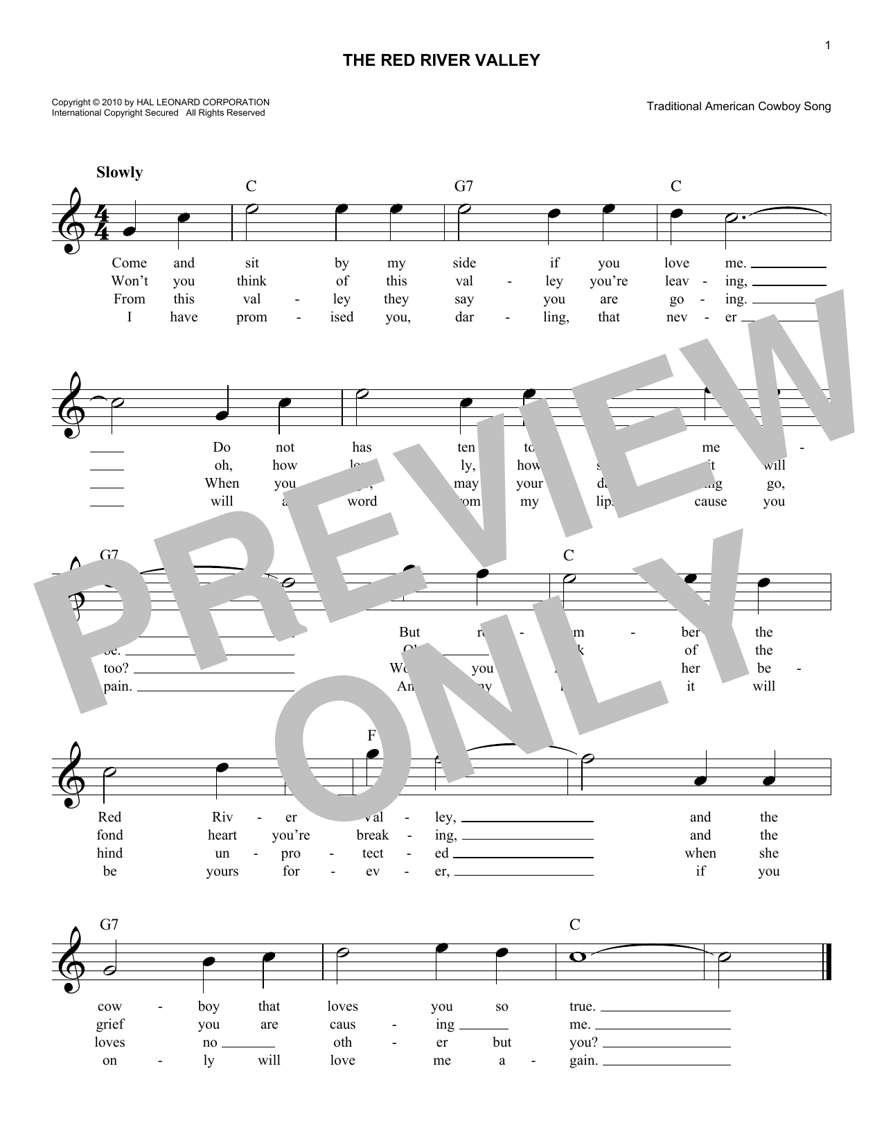 Download Traditional American The Red River Valley Sheet Music