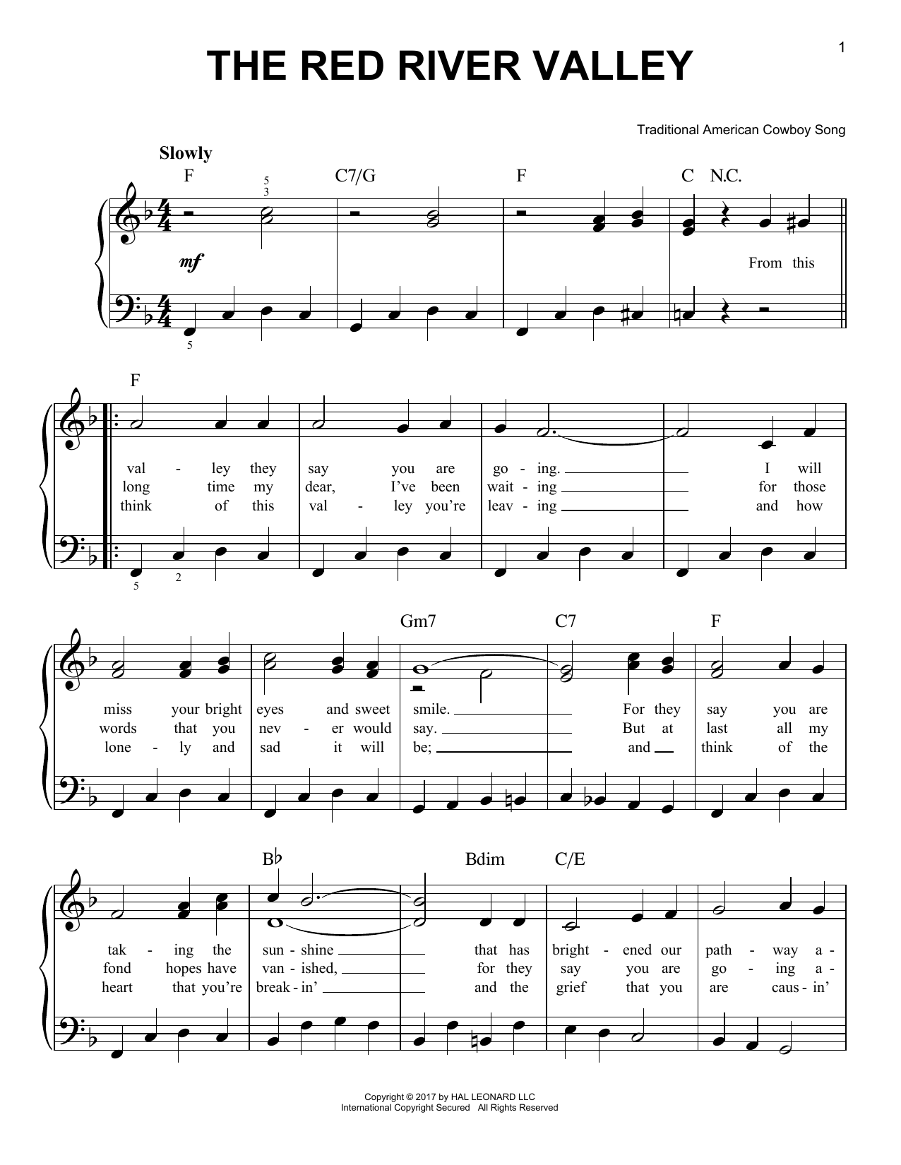 Download Traditional American Cowboy So The Red River Valley Sheet Music