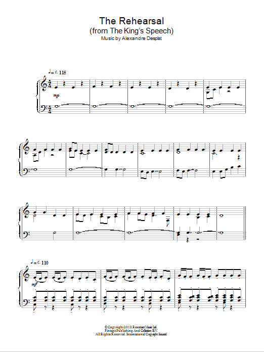 Download Alexandre Desplat The Rehearsal (from The King's Speech) Sheet Music
