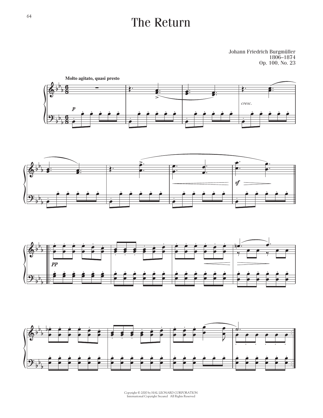 Johann Friedrich Burgmuller The Return, Op. 100, No. 23 sheet music notes printable PDF score