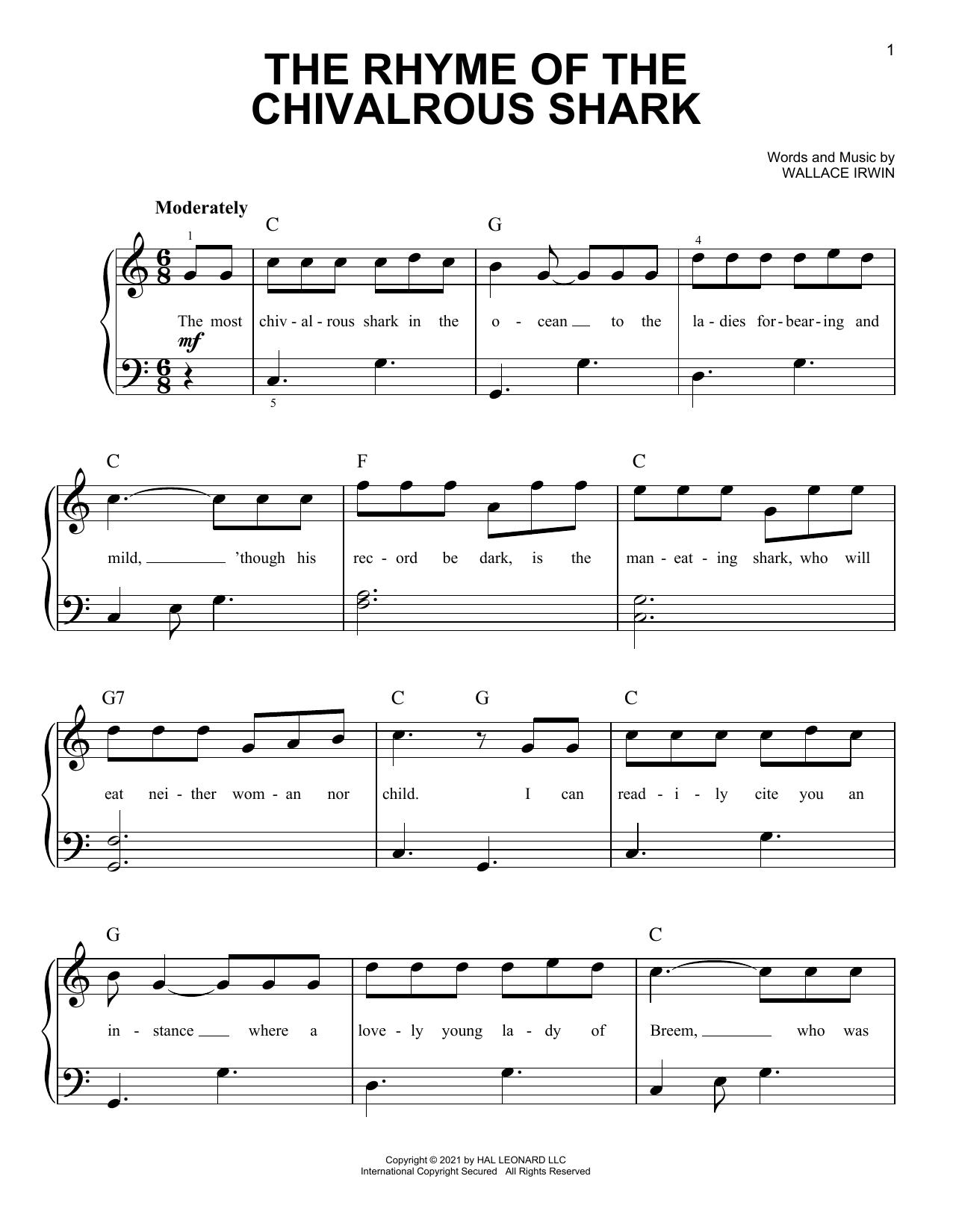 Download Wallace Irwin The Rhyme Of The Chivalrous Shark Sheet Music