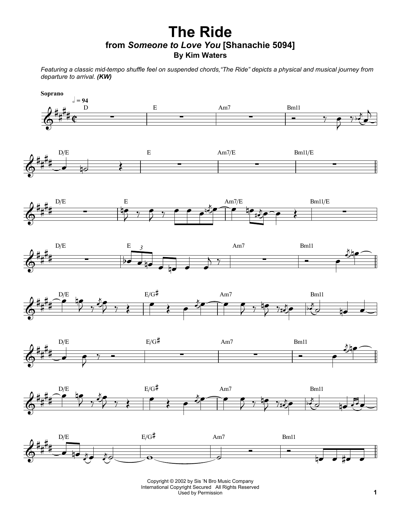 Download Kim Waters The Ride Sheet Music