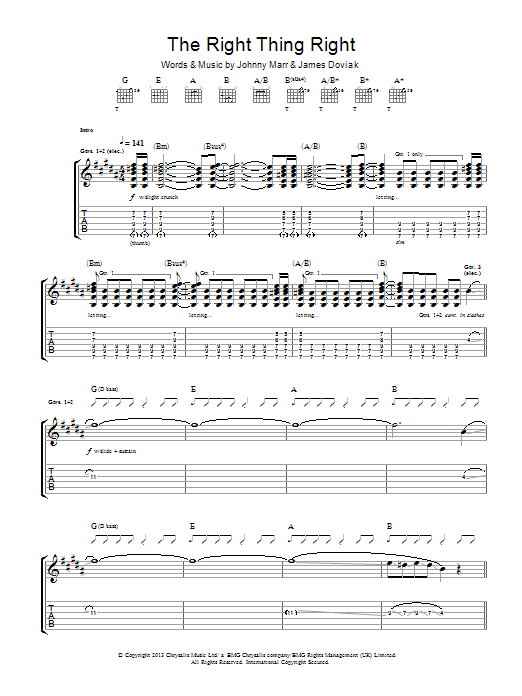 Download Johnny Marr The Right Thing Right Sheet Music