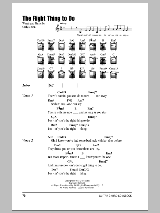 Download Carly Simon The Right Thing To Do Sheet Music