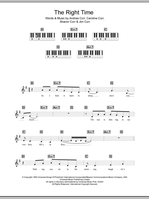 Download The Corrs The Right Time Sheet Music