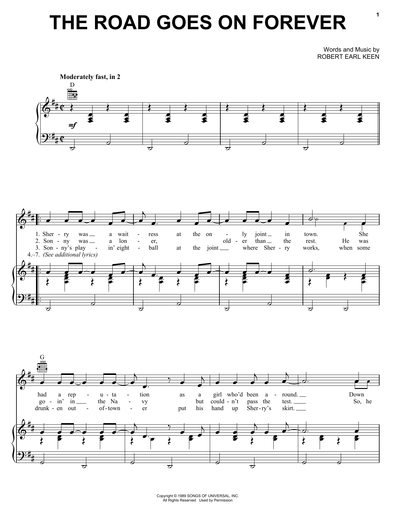 Download Robert Earl Keen The Road Goes On Forever Sheet Music
