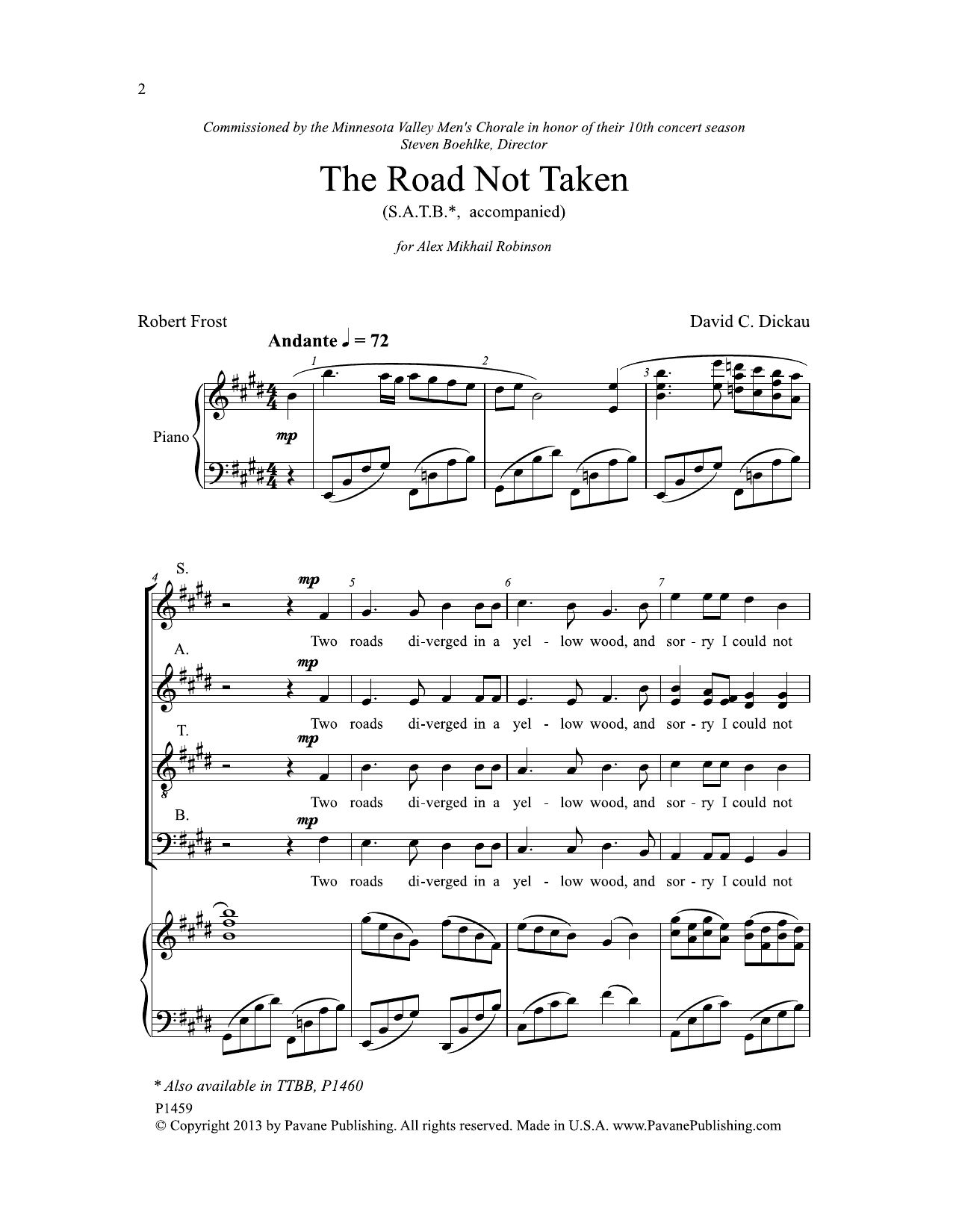 Download David C. Dickau The Road Not Taken Sheet Music