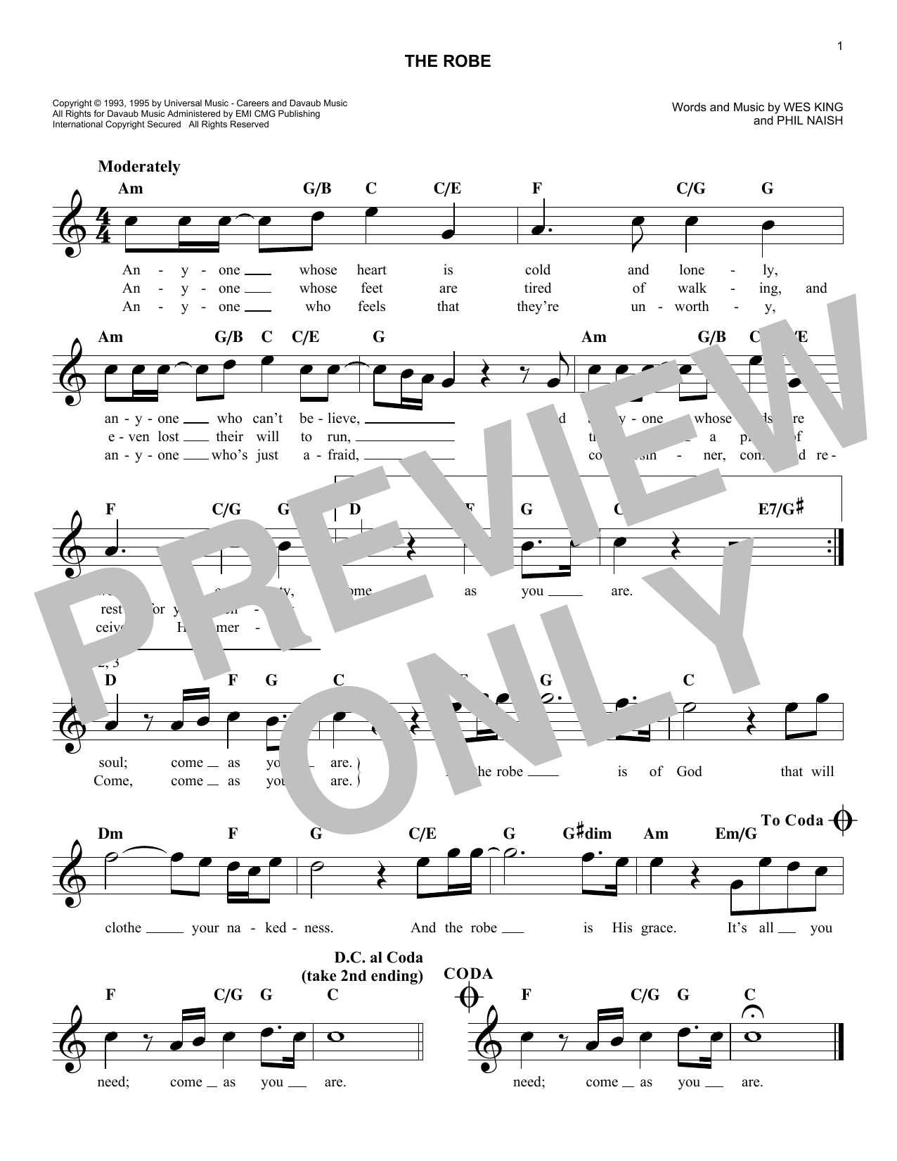 Download Wes King The Robe Sheet Music