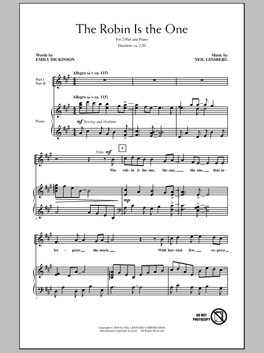 Download Neil Ginsberg The Robin Is The One Sheet Music