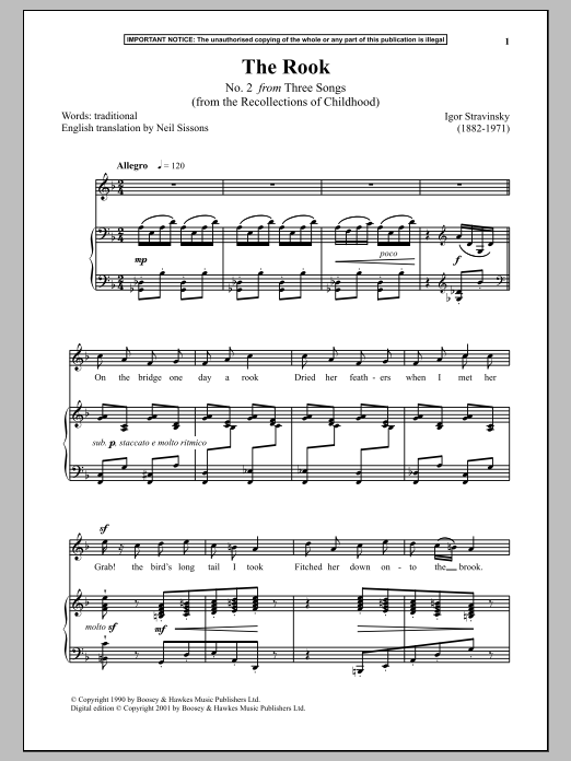 Download Igor Stravinsky The Rook (from The Recollections Of Chi Sheet Music