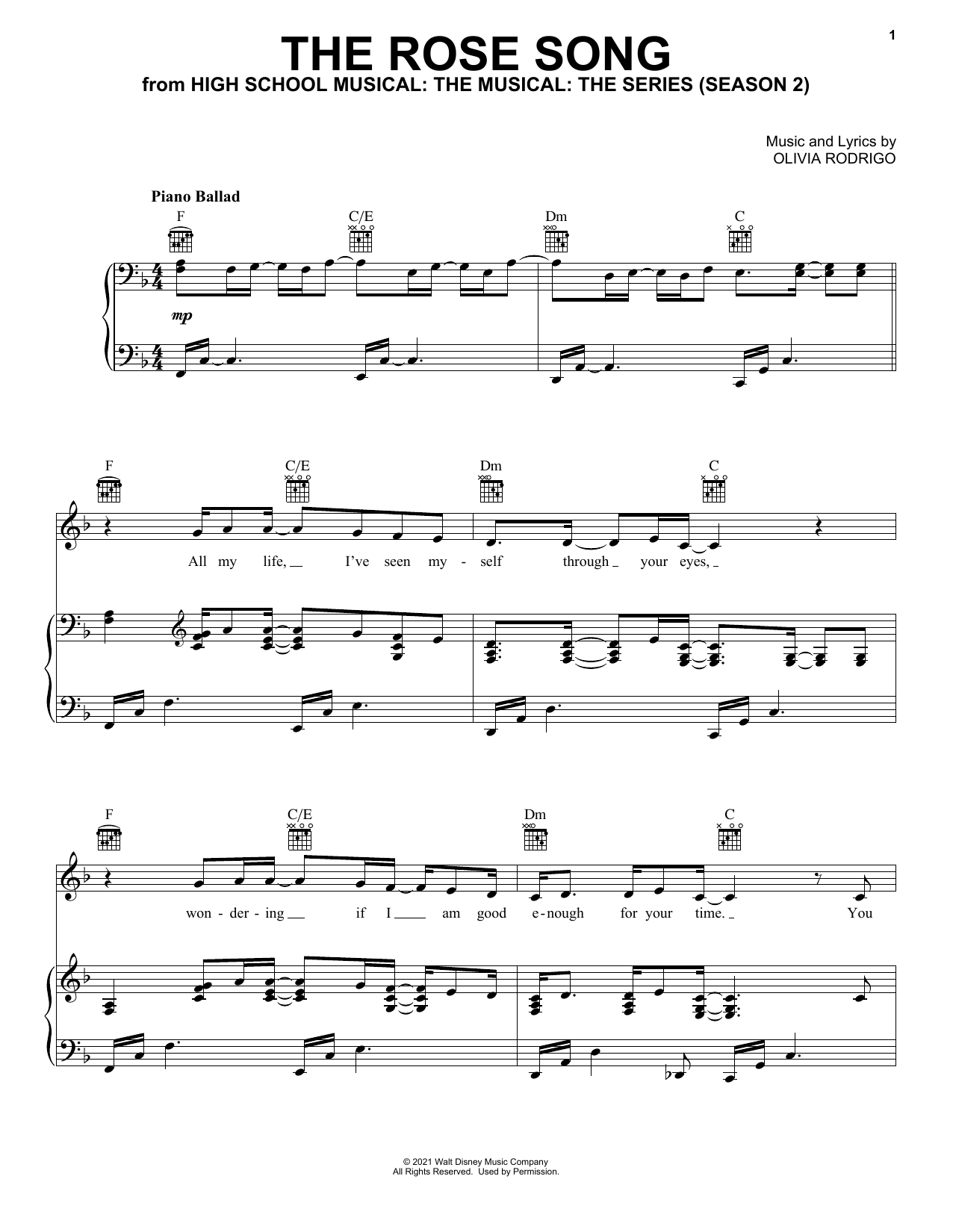 Download Olivia Rodrigo The Rose Song (from High School Musical Sheet Music