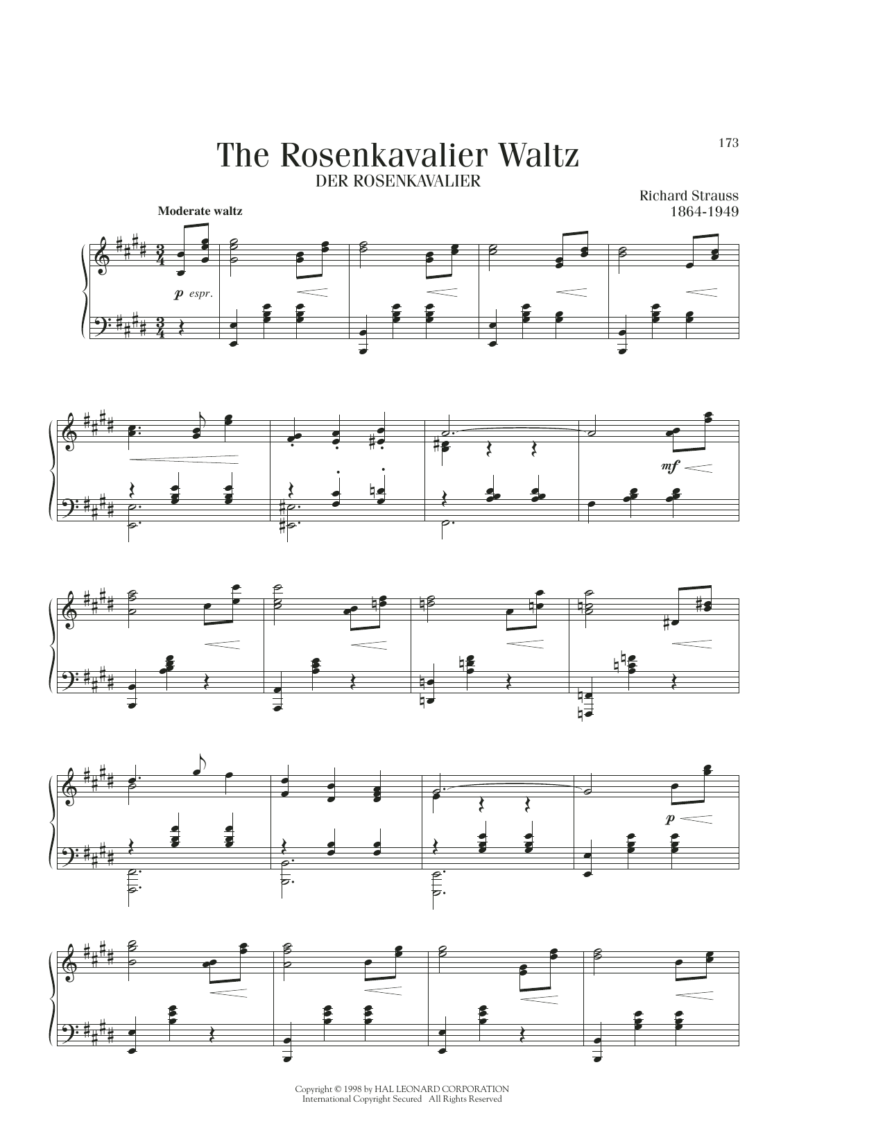 Richard Strauss The Rosenkavalier Waltz sheet music notes printable PDF score