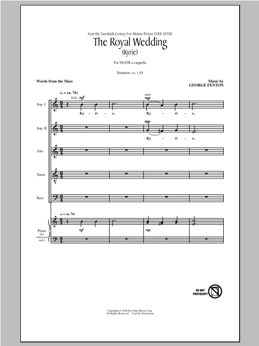 Download George Fenton The Royal Wedding (Kyrie) Sheet Music