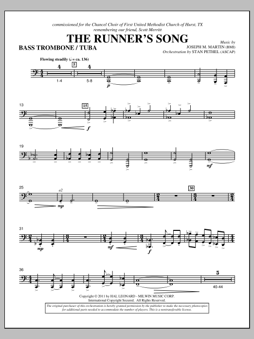 Download Joseph M. Martin The Runner's Song - Bass Trombone/Tuba Sheet Music