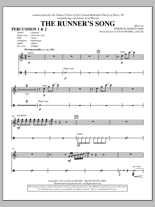 Download Joseph M. Martin The Runner's Song - Percussion 1 & 2 Sheet Music