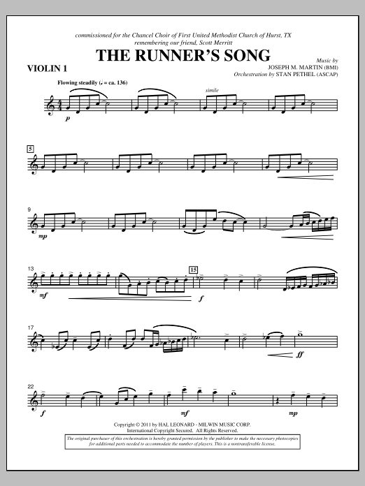 Download Joseph M. Martin The Runner's Song - Violin 1 Sheet Music