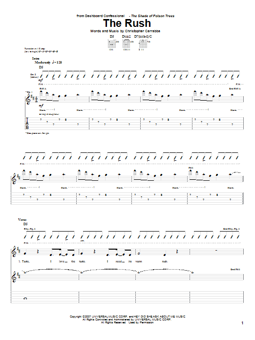 Download Dashboard Confessional The Rush Sheet Music