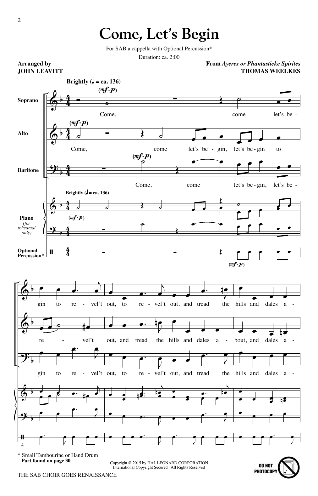 Download John Leavitt The SAB Choir Goes Renaissance Sheet Music