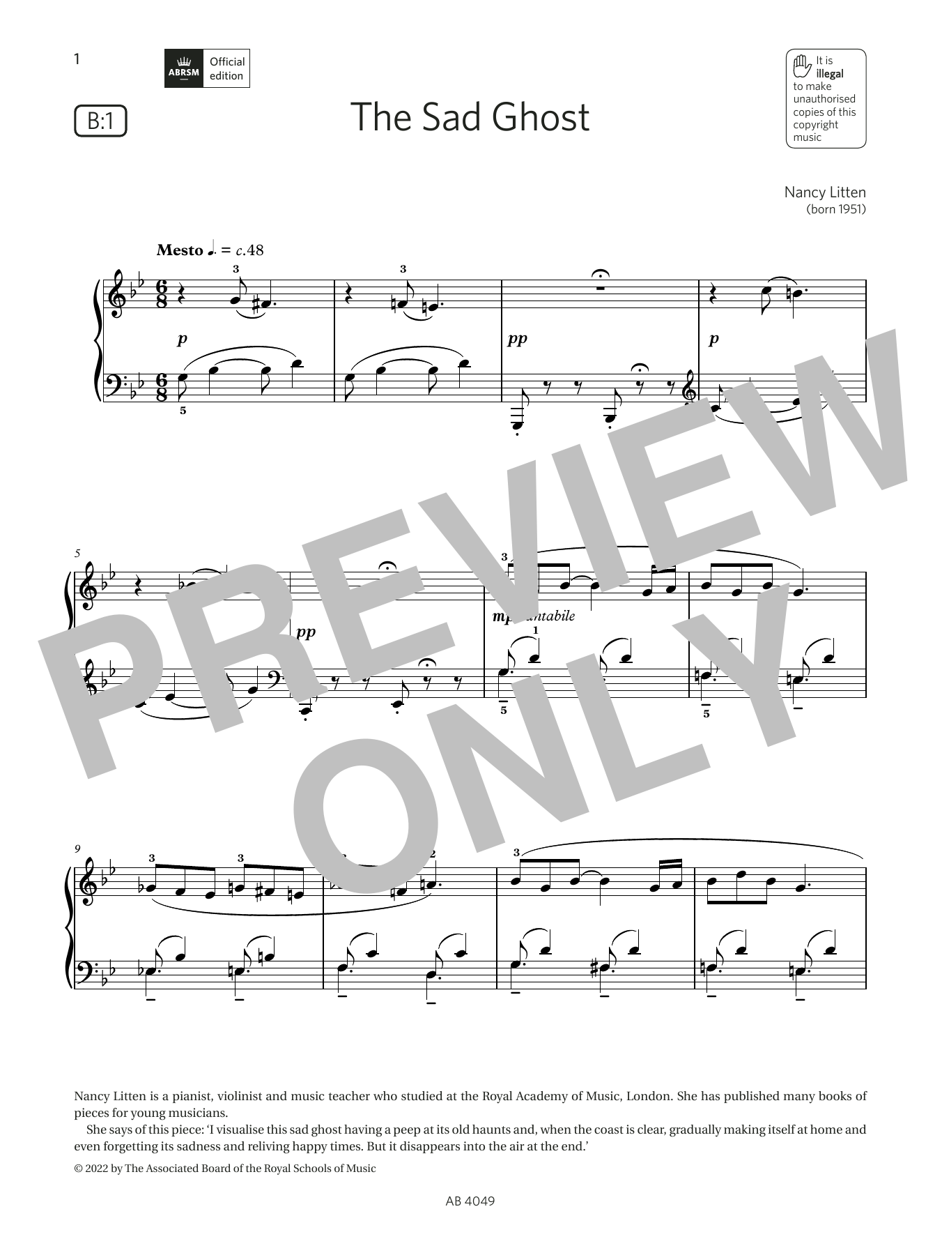 Download Nancy Litten The Sad Ghost (Grade 3, list B1, from t Sheet Music