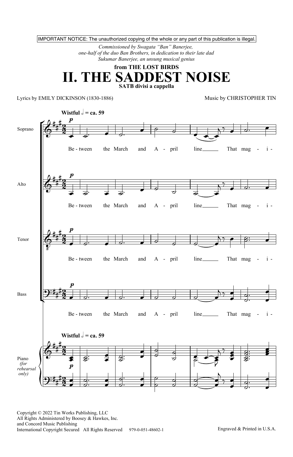 Download Christopher Tin The Saddest Noise (Movement II from The Sheet Music