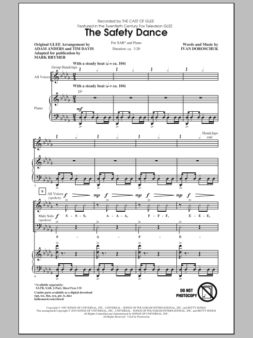 Download Mark Brymer The Safety Dance Sheet Music