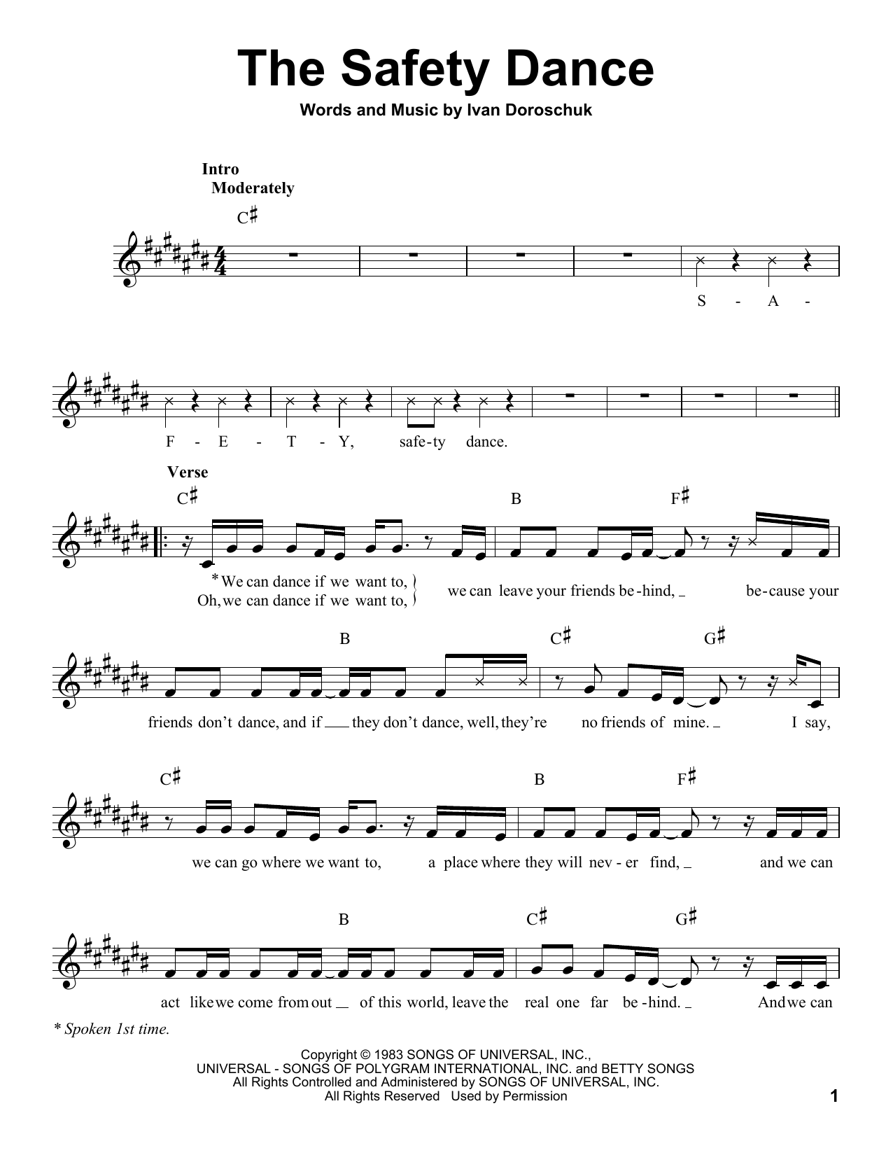 Download Men Without Hats The Safety Dance Sheet Music