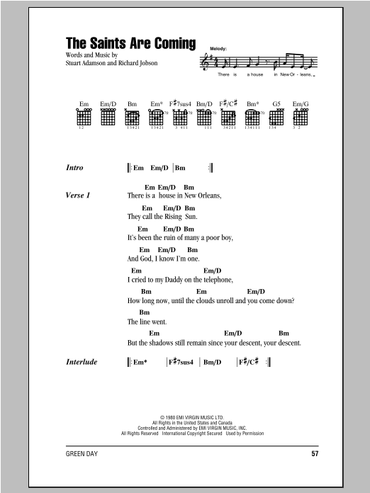 Download Green Day The Saints Are Coming Sheet Music