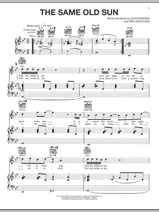 Download The Alan Parsons Project The Same Old Sun Sheet Music
