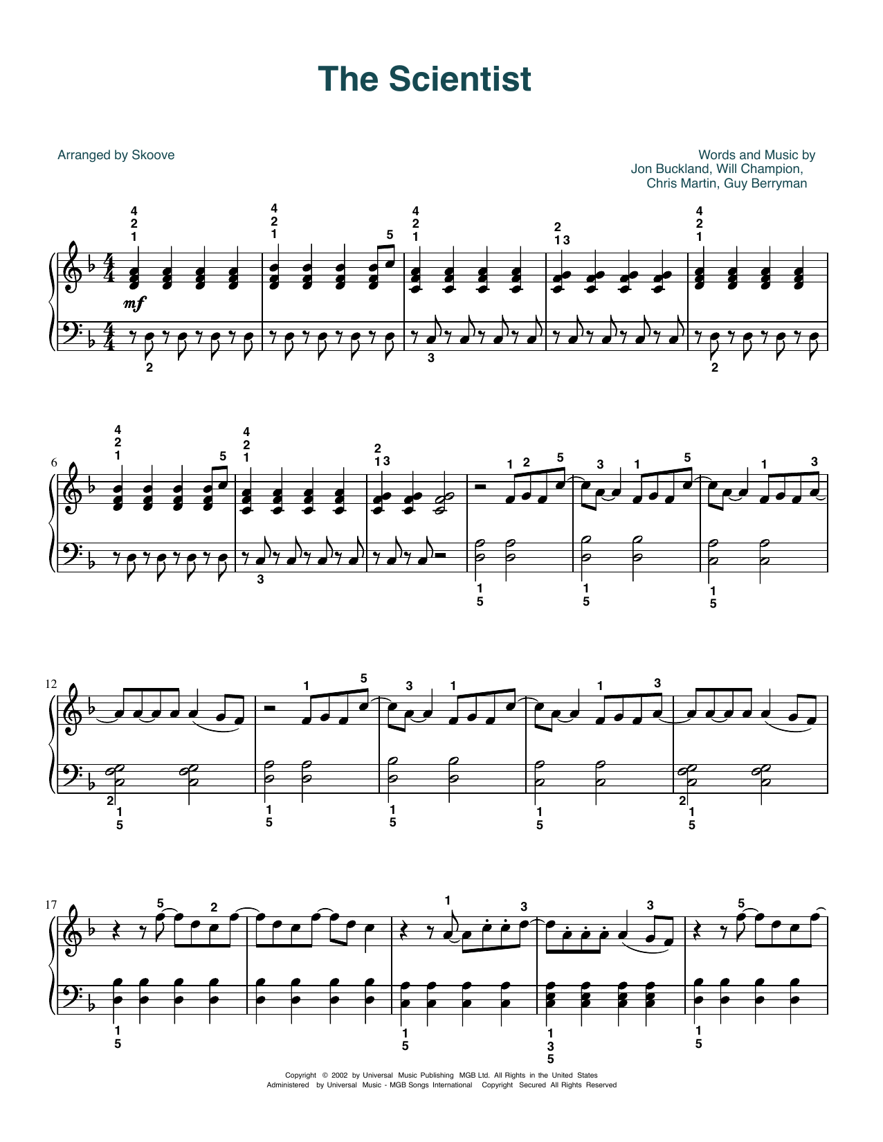 Download Coldplay The Scientist (arr. Skoove) Sheet Music