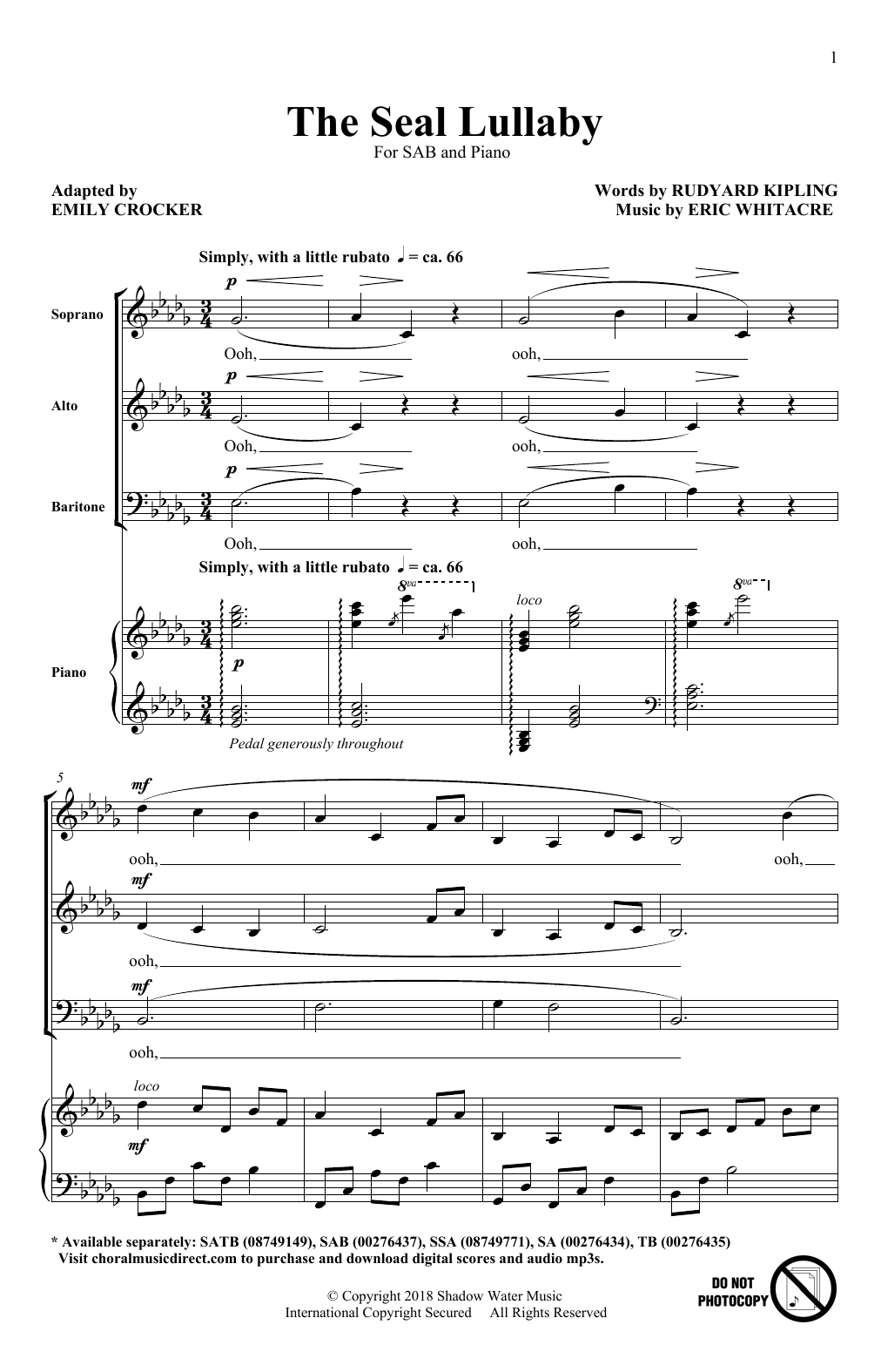 Download Eric Whitacre The Seal Lullaby (arr. Emily Crocker) Sheet Music