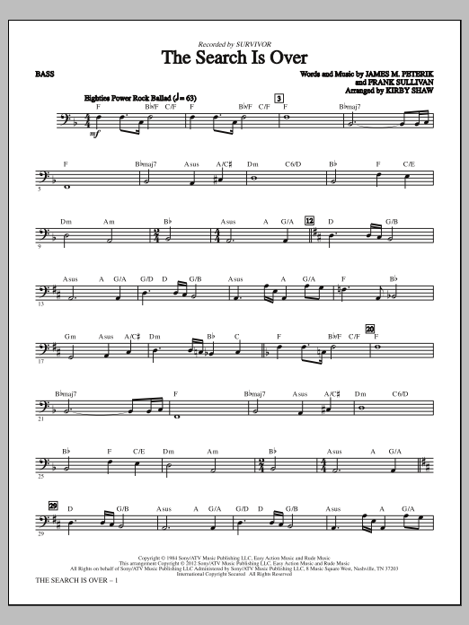 Download Kirby Shaw The Search Is Over - Bass Sheet Music