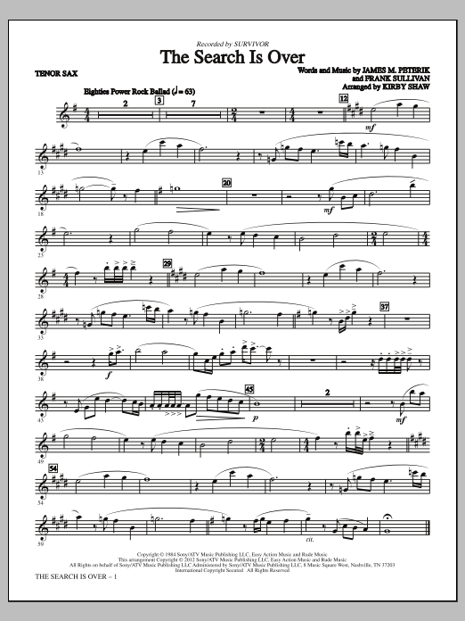 Download Kirby Shaw The Search Is Over - Tenor Sax Sheet Music