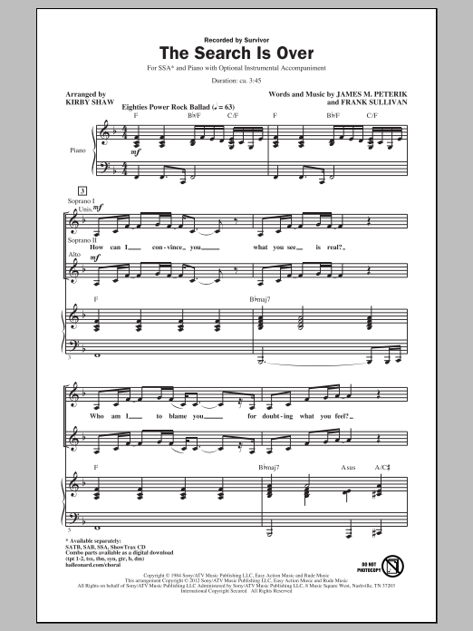 Download Kirby Shaw The Search Is Over Sheet Music