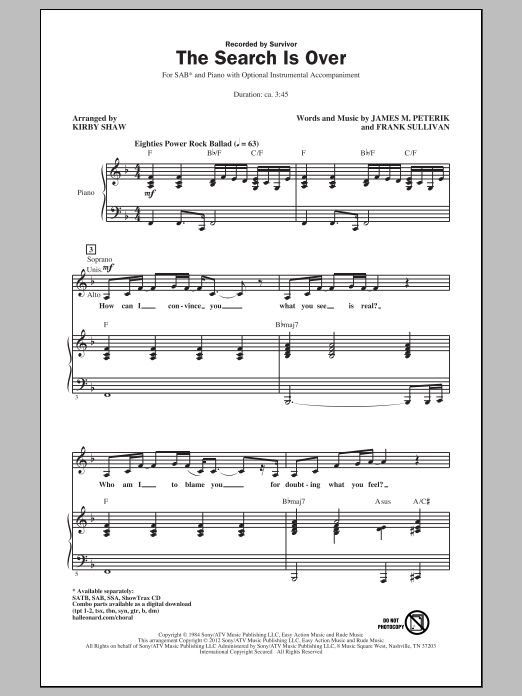Download Kirby Shaw The Search Is Over Sheet Music