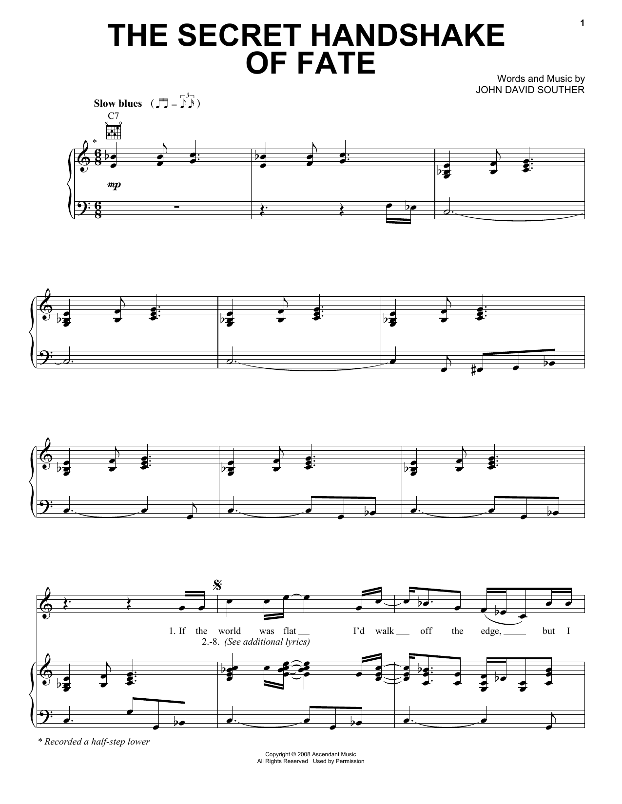 Download J.D. Souther The Secret Handshake Of Fate Sheet Music