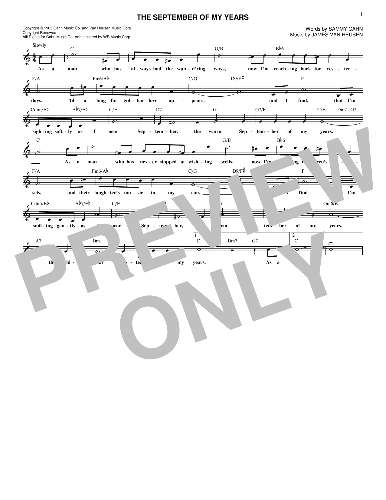 Download Frank Sinatra The September Of My Years Sheet Music