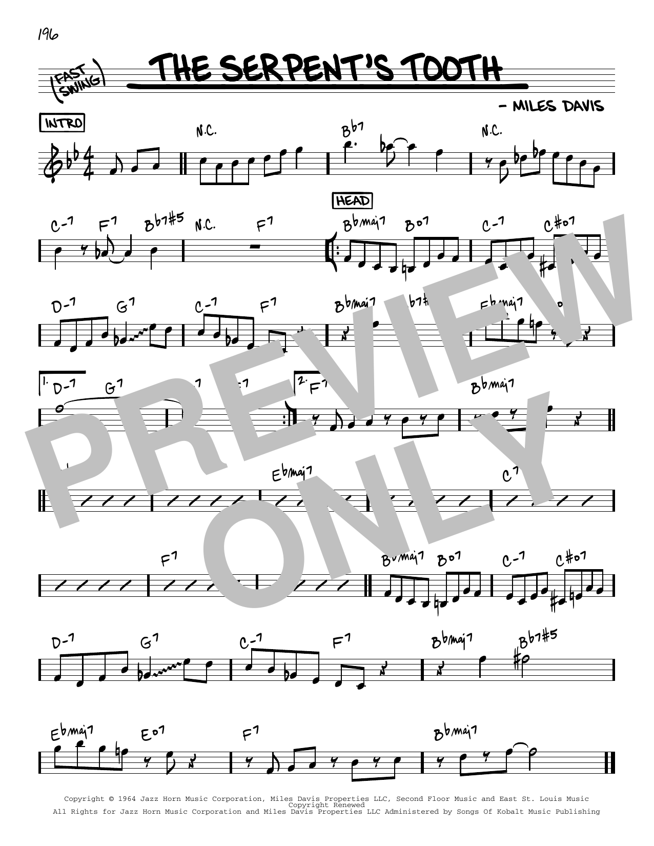 Download Miles Davis The Serpent's Tooth Sheet Music