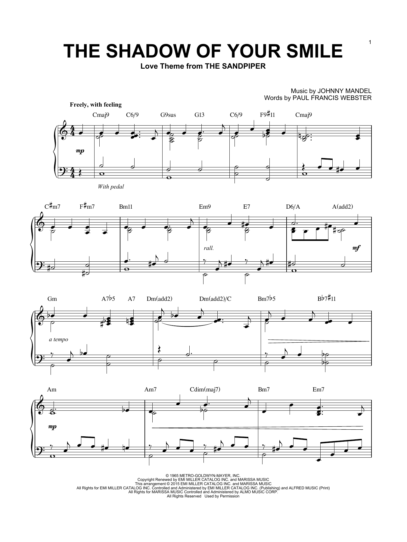 Download Johnny Mandel The Shadow Of Your Smile [Jazz version] Sheet Music
