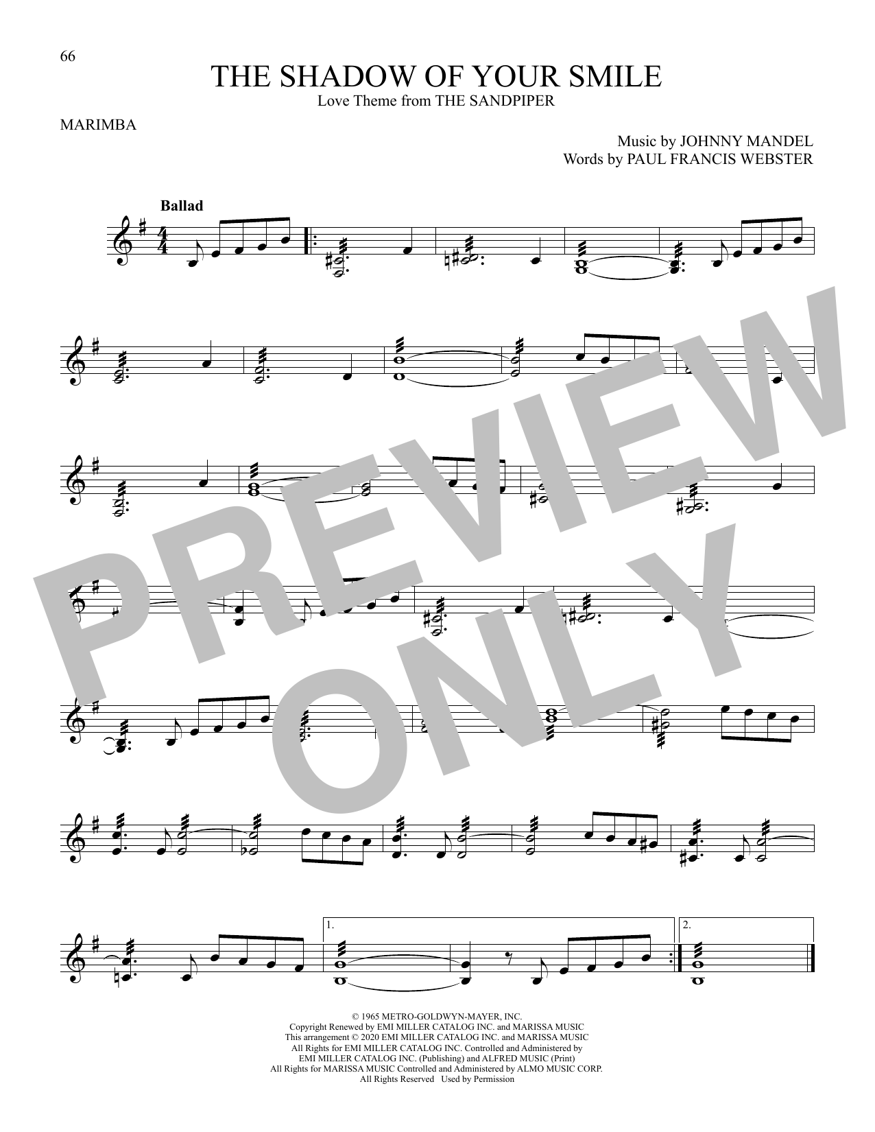 Download Johnny Mandel and Paul Francis Webst The Shadow Of Your Smile Sheet Music