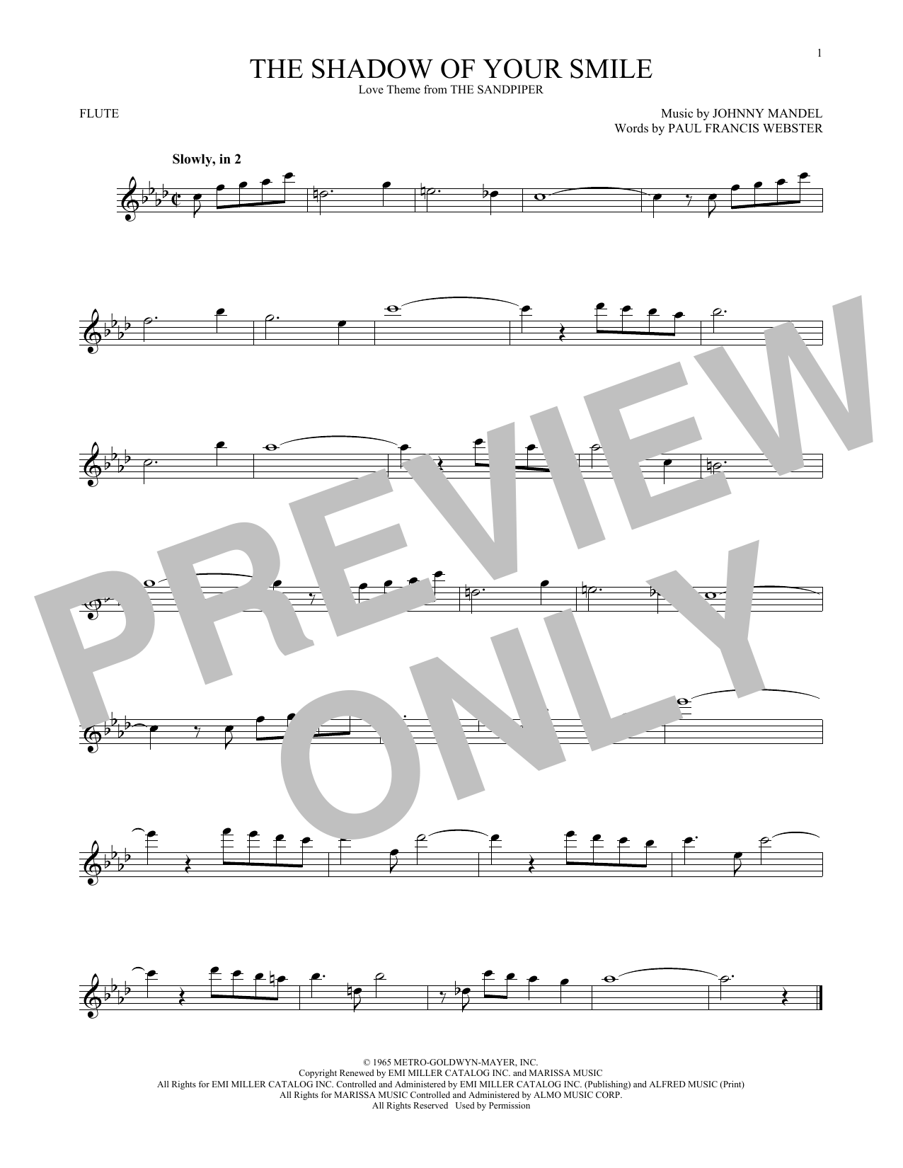 Download Johnny Mandel The Shadow Of Your Smile Sheet Music