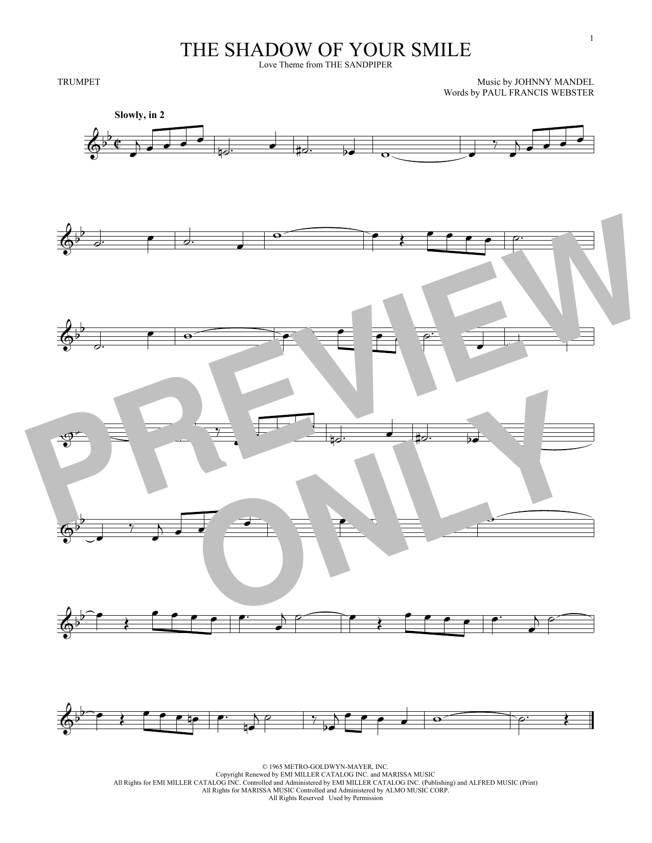 Download Johnny Mandel The Shadow Of Your Smile Sheet Music