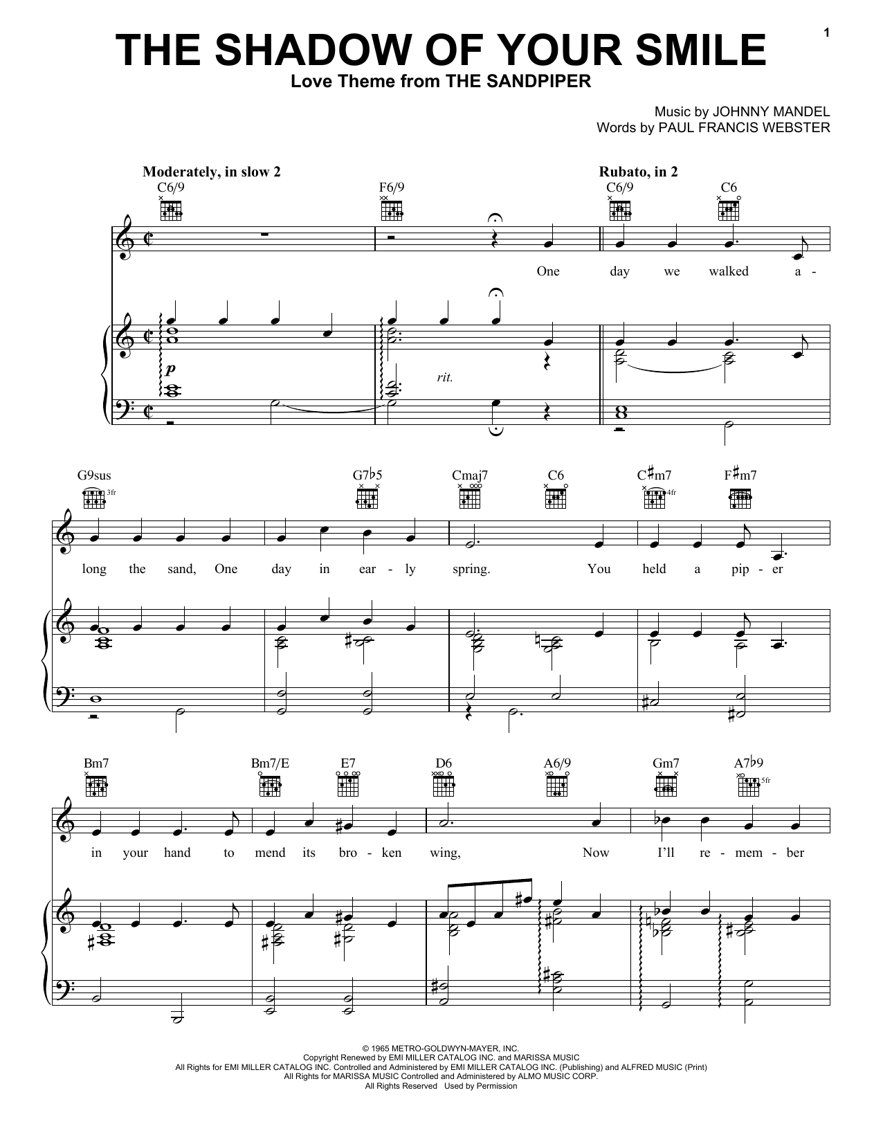 Download Tony Bennett The Shadow Of Your Smile Sheet Music
