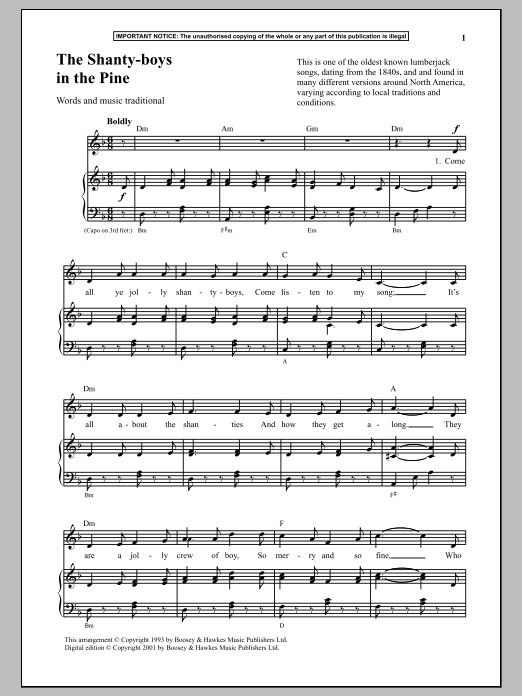 Download Traditional The Shanty - Boys In The Pine Sheet Music